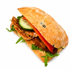 Ciabatta s kuřecími prsíčky, rukolou a kari dresinkem